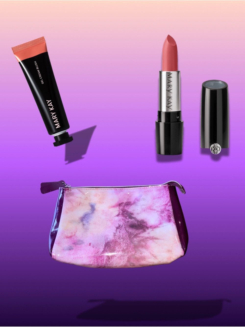 Mary Kay Coral Kiss Blush & Mauve  Lipstick with Free Marble Style Pouch